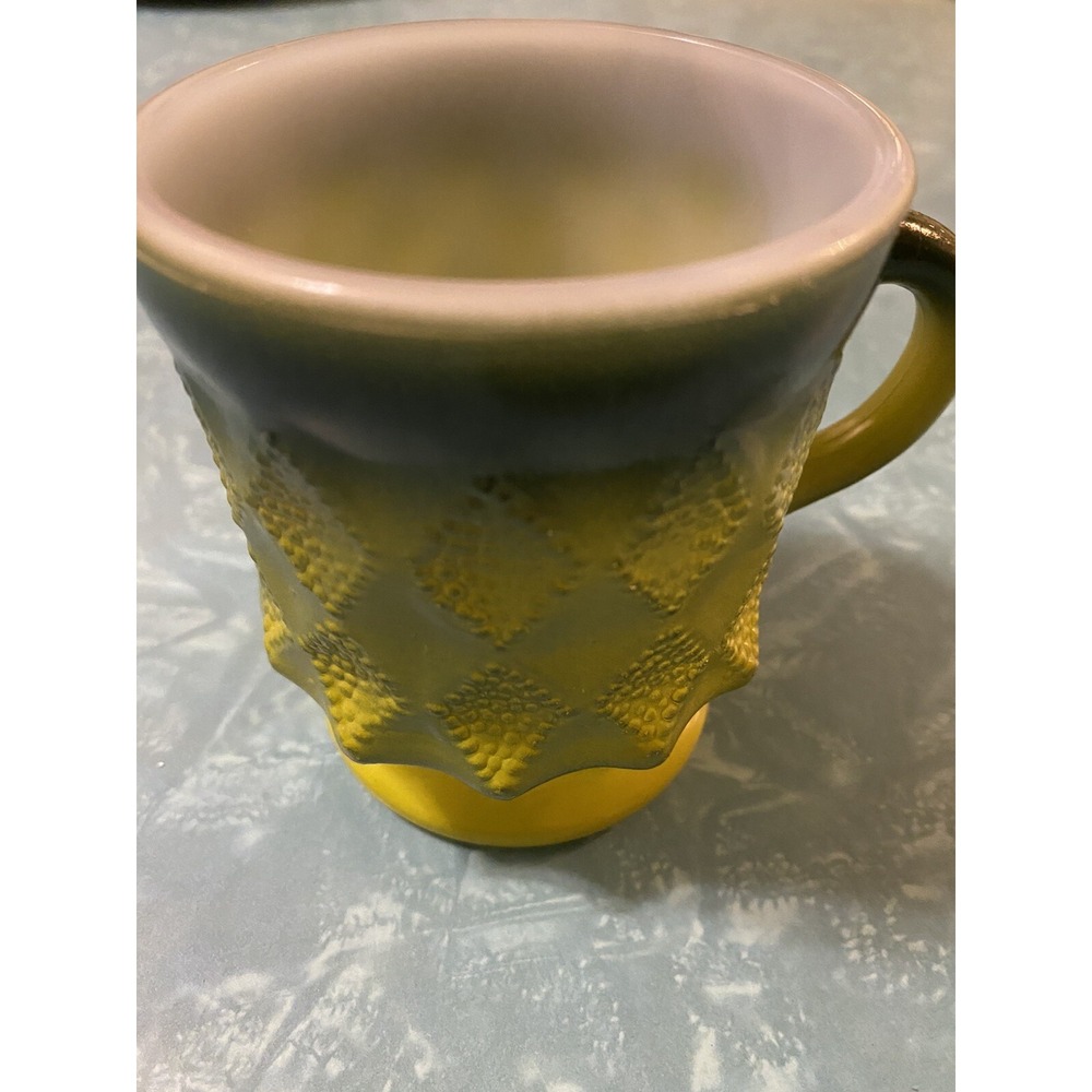 Fire King Green Kimberly Diamond Pattern Glass Coffee Mug Cup MCM VTG 7 oz 3.75"